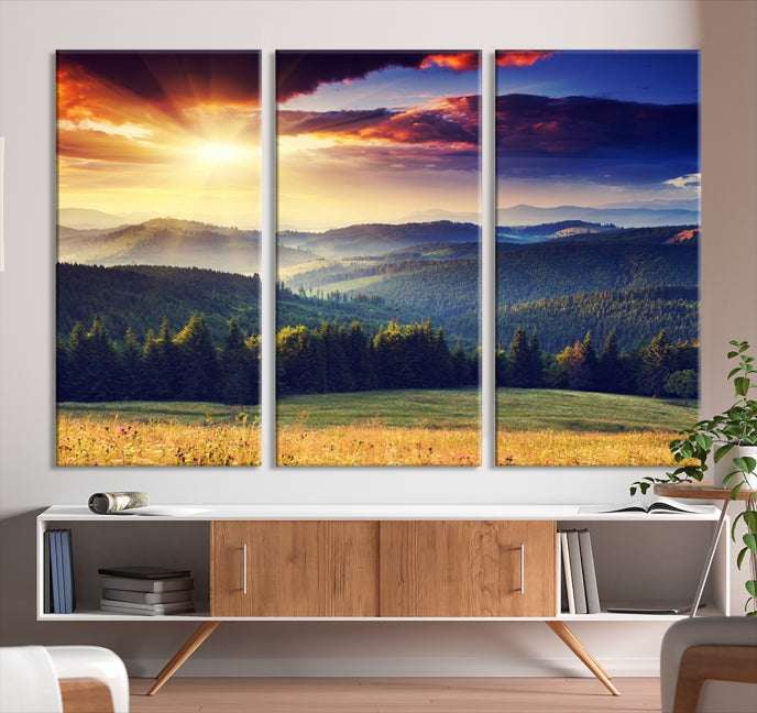 Sunset on Forest Wall Art Canvas Print