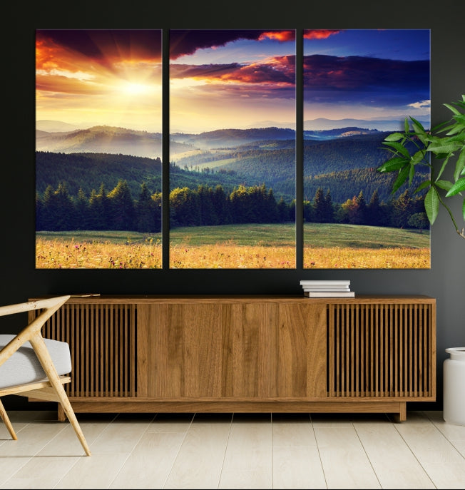 Sunset on Forest Wall Art Canvas Print