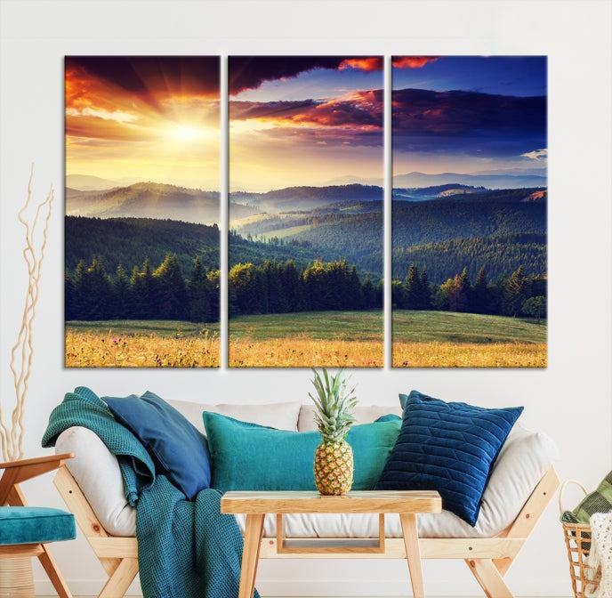 Sunset on Forest Wall Art Canvas Print