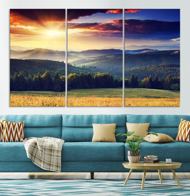 Sunset on Forest Wall Art Canvas Print