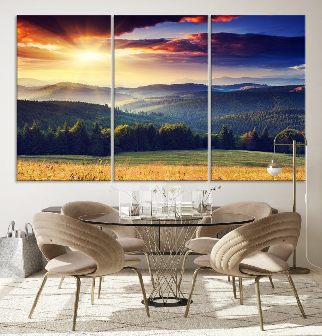 Sunset on Forest Wall Art Canvas Print