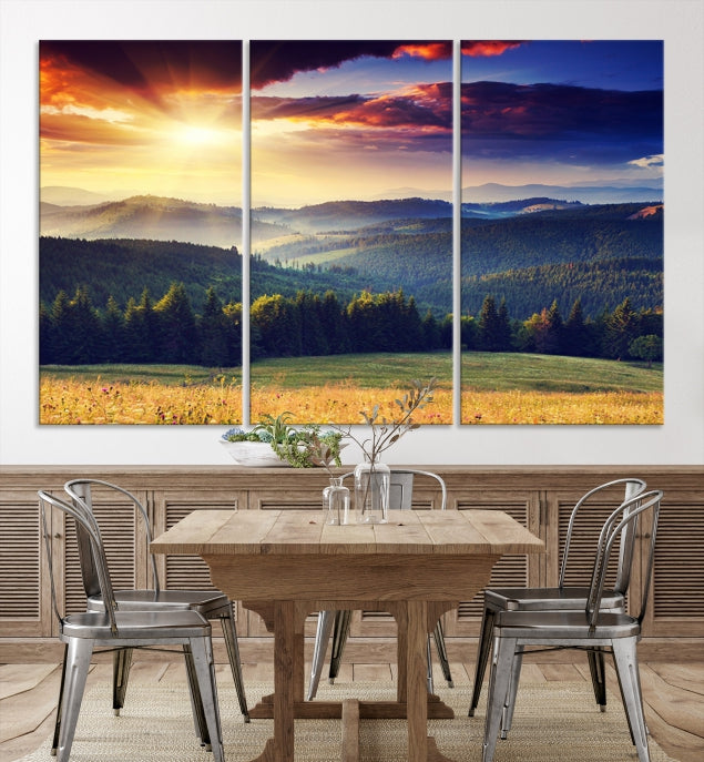 Sunset on Forest Wall Art Canvas Print