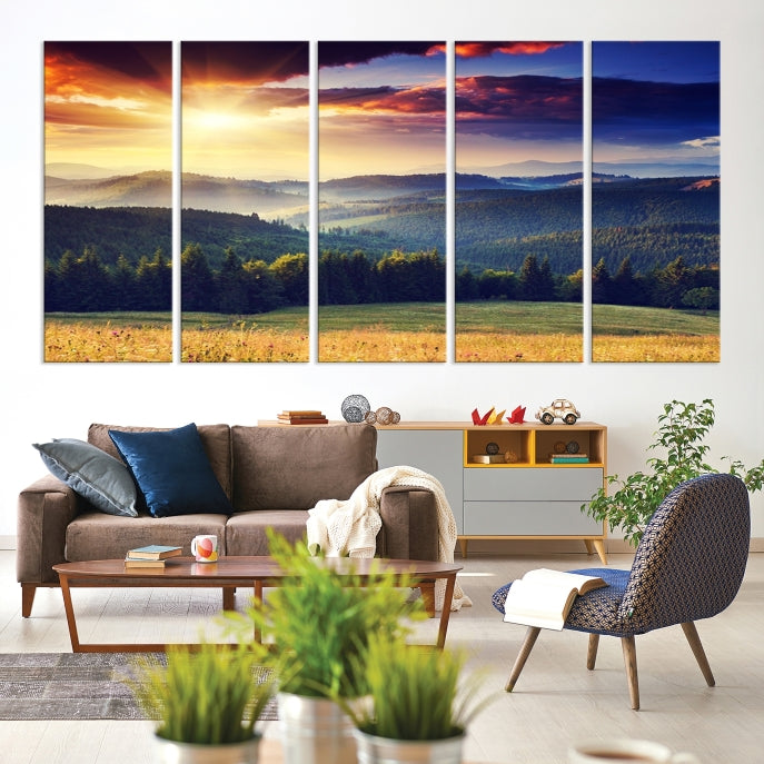 Sunset on Forest Wall Art Canvas Print