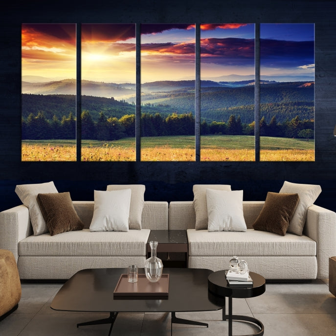 Sunset on Forest Wall Art Canvas Print