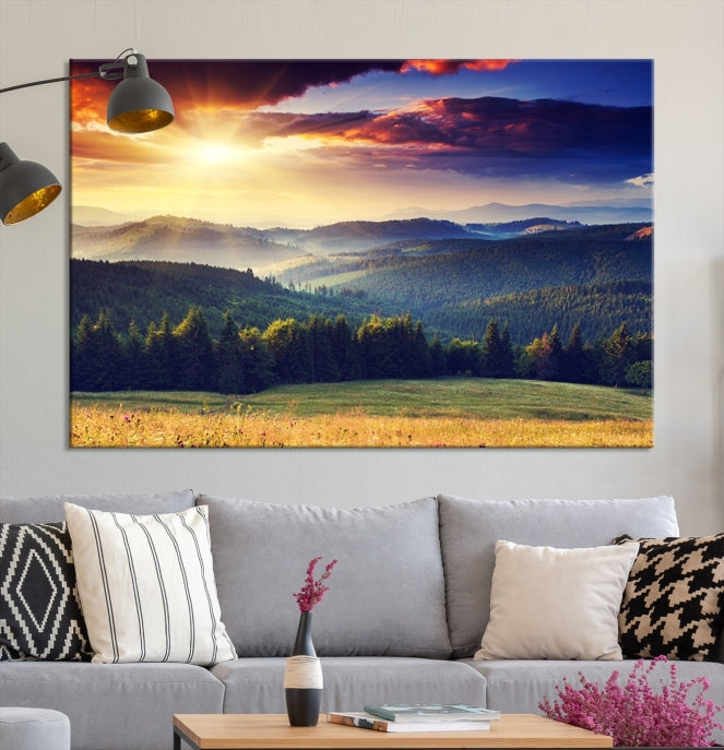 Sunset on Forest Wall Art Canvas Print