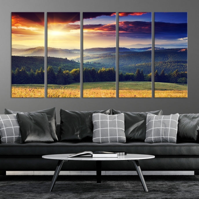 Sunset on Forest Wall Art Canvas Print