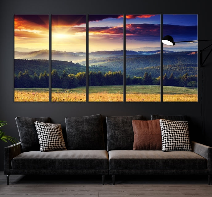 Sunset on Forest Wall Art Canvas Print