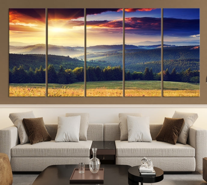 Sunset on Forest Wall Art Canvas Print