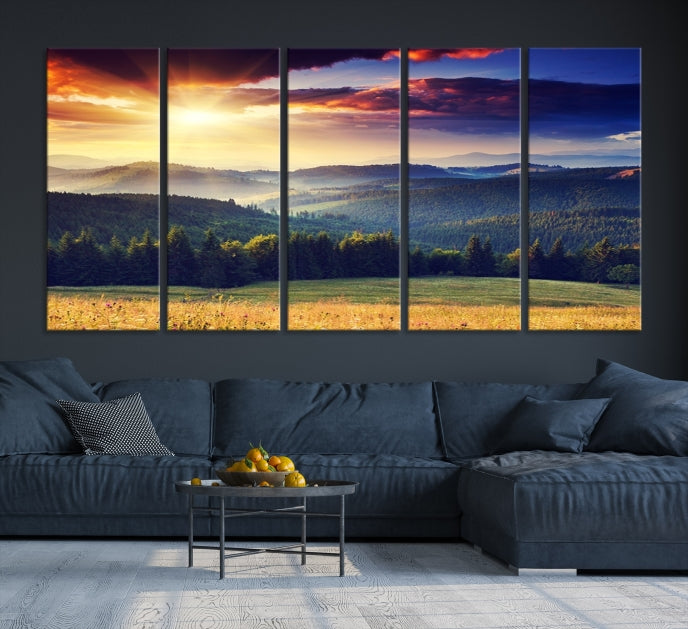 Sunset on Forest Wall Art Canvas Print