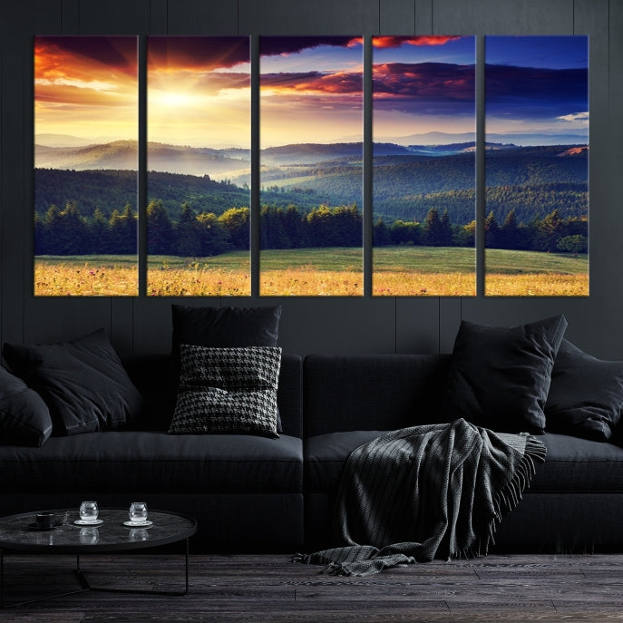 Sunset on Forest Wall Art Canvas Print