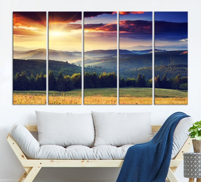 Sunset on Forest Wall Art Canvas Print