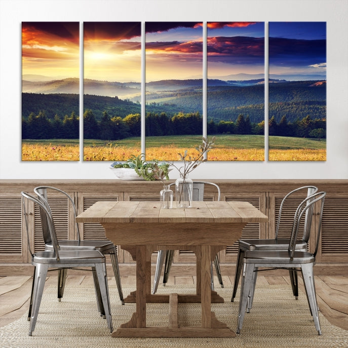 Sunset on Forest Wall Art Canvas Print