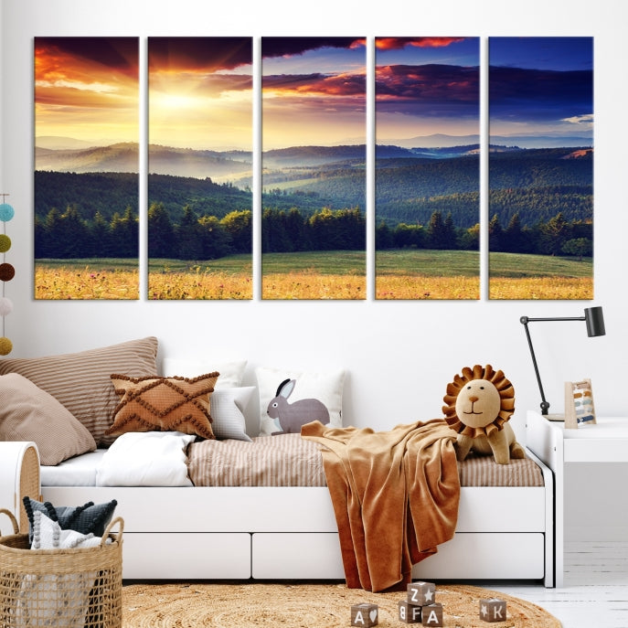 Sunset on Forest Wall Art Canvas Print