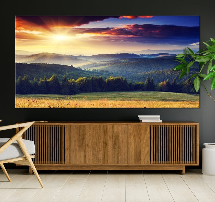 Sunset on Forest Wall Art Canvas Print