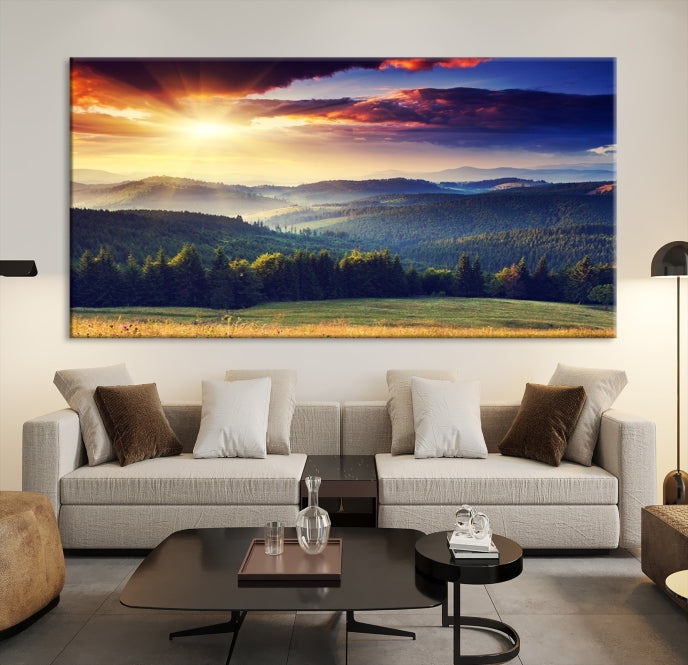 Sunset on Forest Wall Art Canvas Print