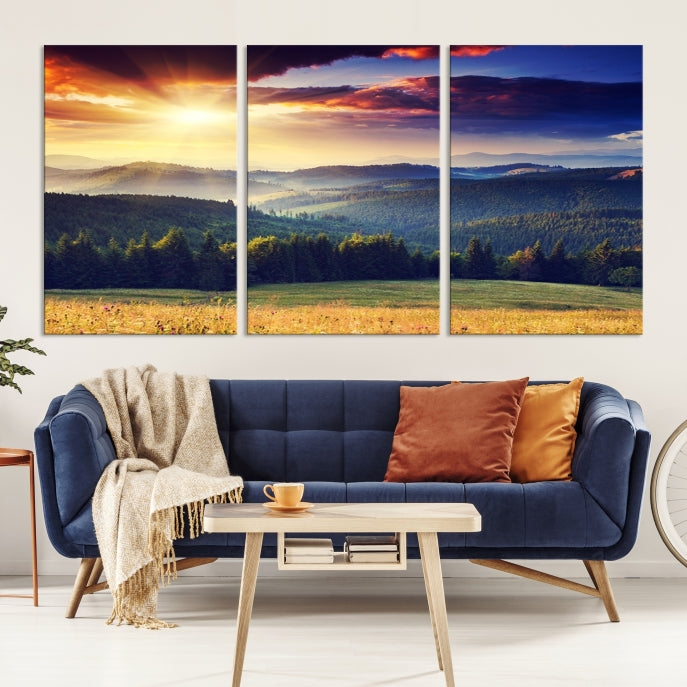 Sunset on Forest Wall Art Canvas Print