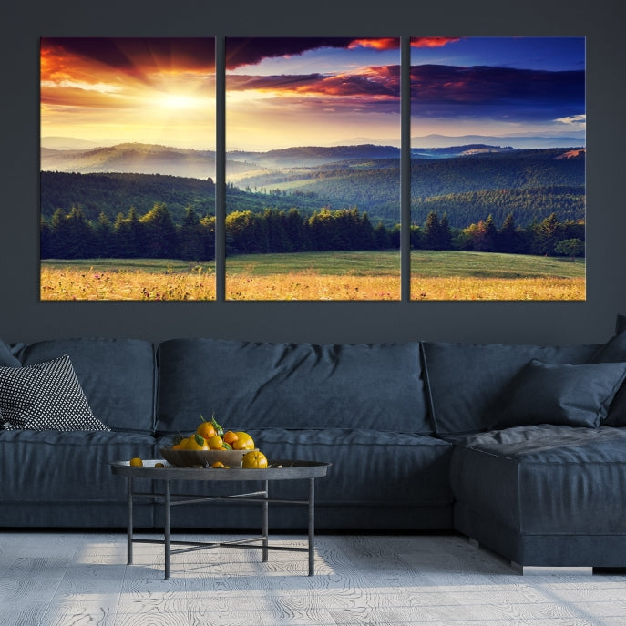 Sunset on Forest Wall Art Canvas Print