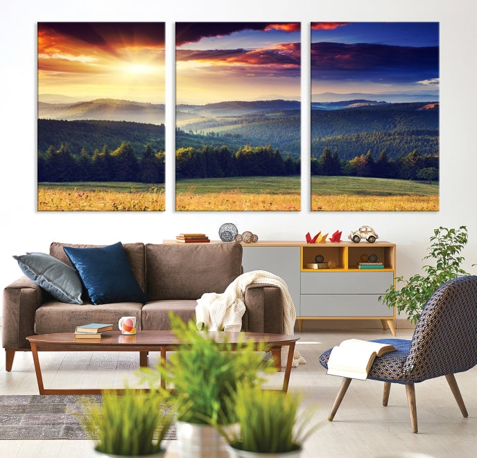 Sunset on Forest Wall Art Canvas Print