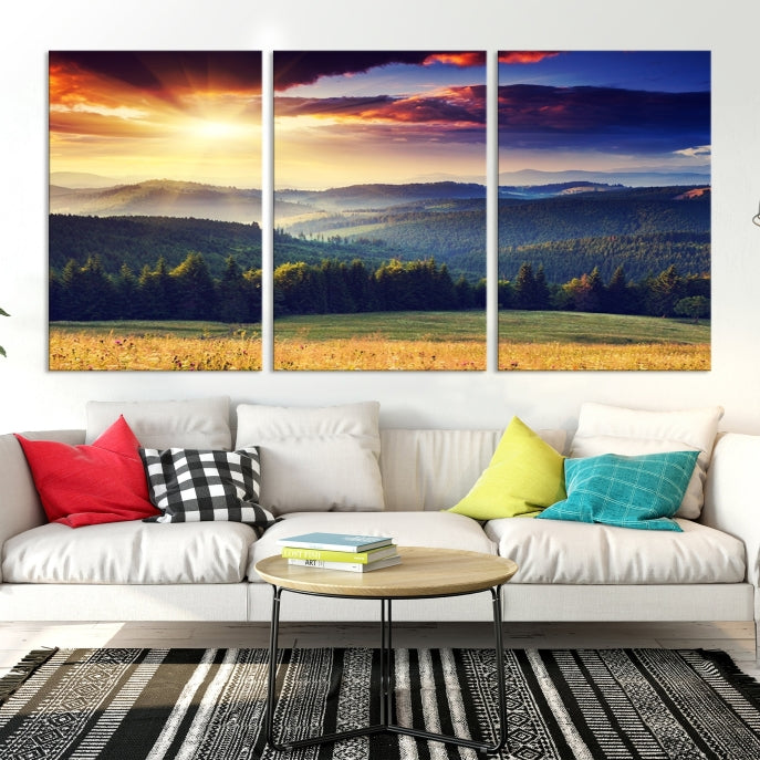 Sunset on Forest Wall Art Canvas Print