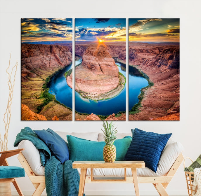 Sunset on the Horseshoe Bend Grand Canyon Large Landscape Canvas Wall Art Print