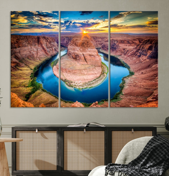 Sunset on the Horseshoe Bend Grand Canyon Large Landscape Canvas Wall Art Print