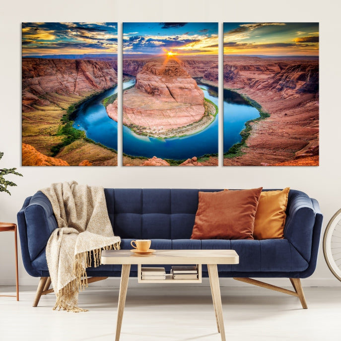 Sunset on the Horseshoe Bend Grand Canyon Large Landscape Canvas Wall Art Print