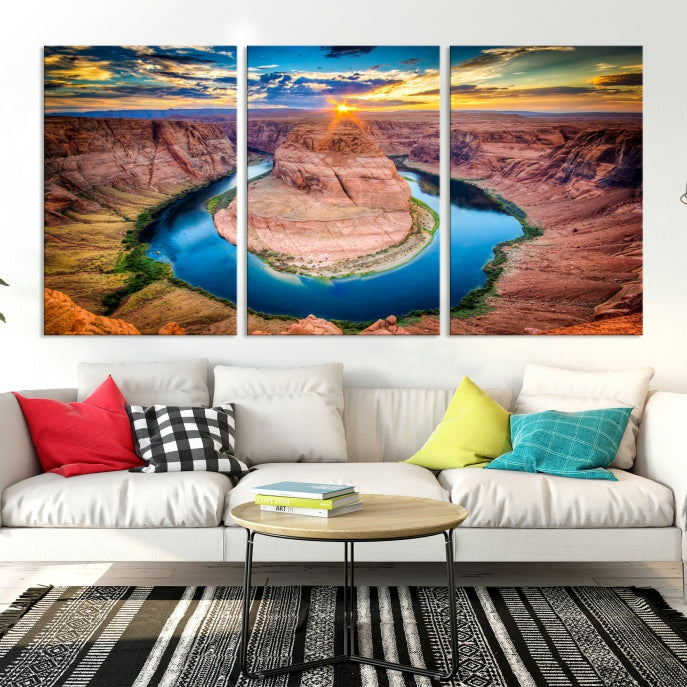 Sunset on the Horseshoe Bend Grand Canyon Large Landscape Canvas Wall Art Print