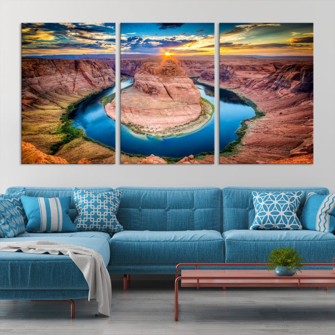 Sunset on the Horseshoe Bend Grand Canyon Large Landscape Canvas Wall Art Print