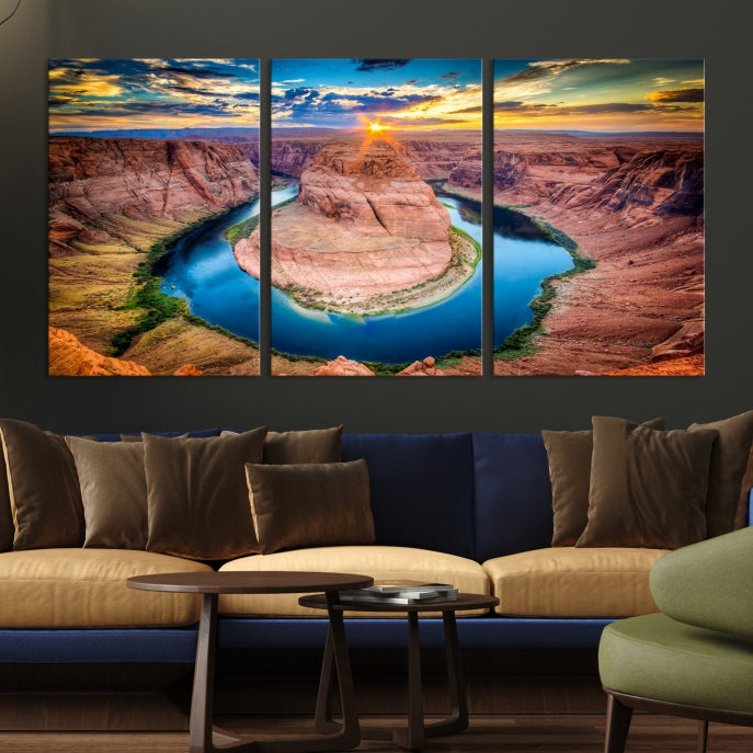 Sunset on the Horseshoe Bend Grand Canyon Large Landscape Canvas Wall Art Print