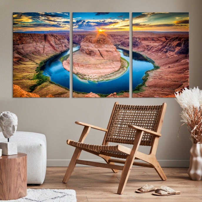 Sunset on the Horseshoe Bend Grand Canyon Large Landscape Canvas Wall Art Print