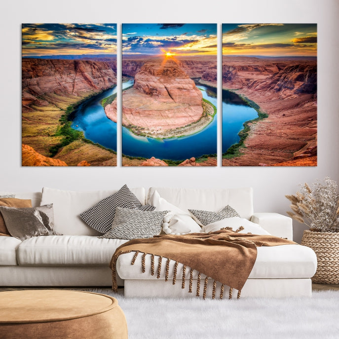 Sunset on the Horseshoe Bend Grand Canyon Large Landscape Canvas Wall Art Print