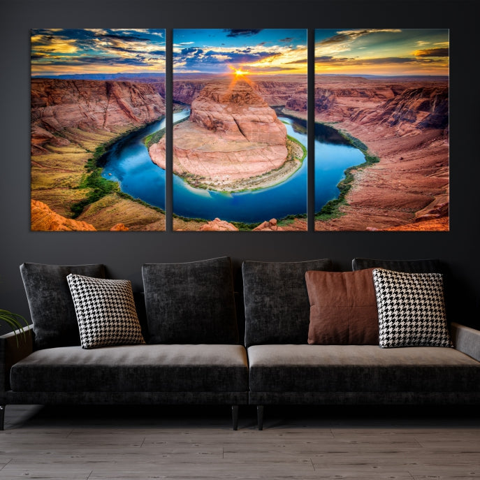 Sunset on the Horseshoe Bend Grand Canyon Large Landscape Canvas Wall Art Print