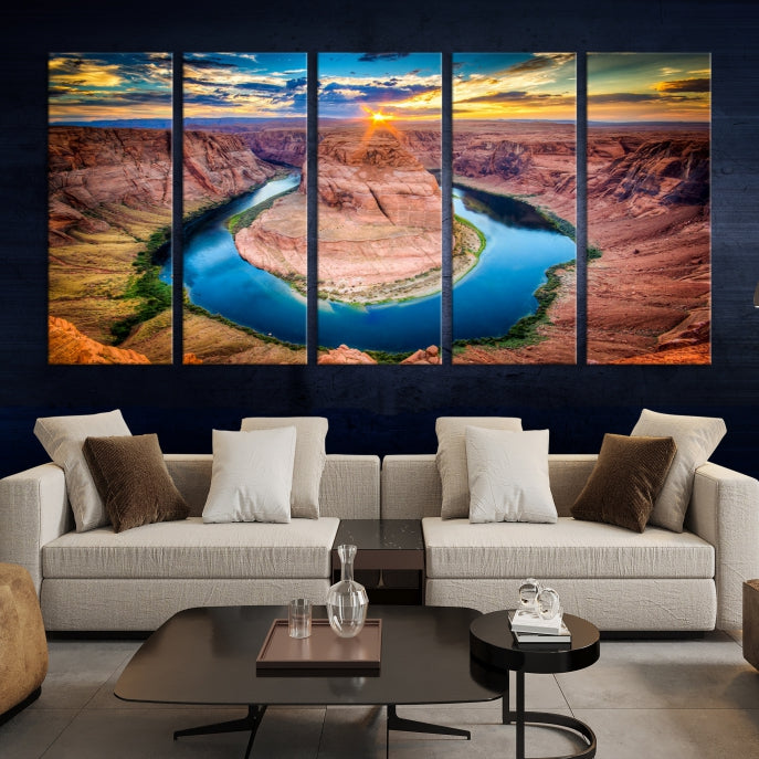 Sunset on the Horseshoe Bend Grand Canyon Large Landscape Canvas Wall Art Print