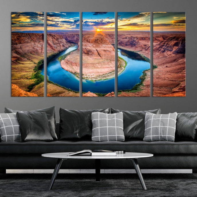 Sunset on the Horseshoe Bend Grand Canyon Large Landscape Canvas Wall Art Print