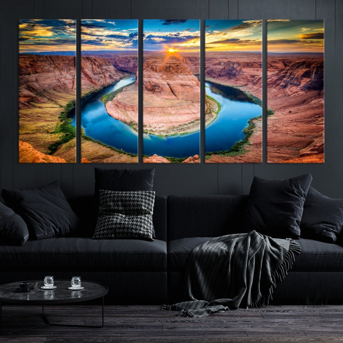 Sunset on the Horseshoe Bend Grand Canyon Large Landscape Canvas Wall Art Print