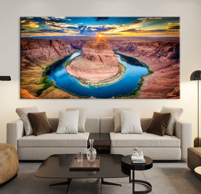 Sunset on the Horseshoe Bend Grand Canyon Large Landscape Canvas Wall Art Print