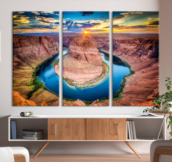 Sunset on the Horseshoe Bend Grand Canyon Large Landscape Canvas Wall Art Print