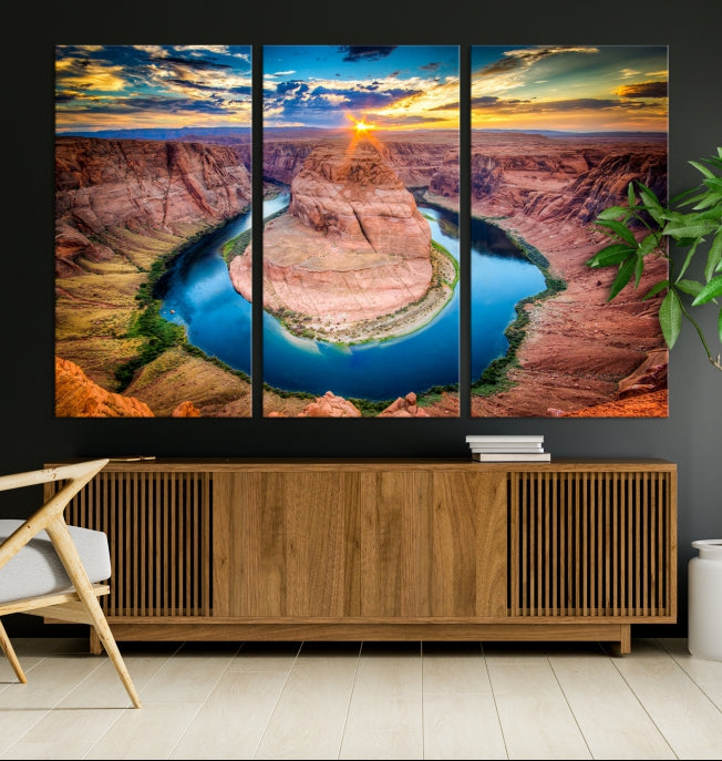 Sunset on the Horseshoe Bend Grand Canyon Large Landscape Canvas Wall Art Print