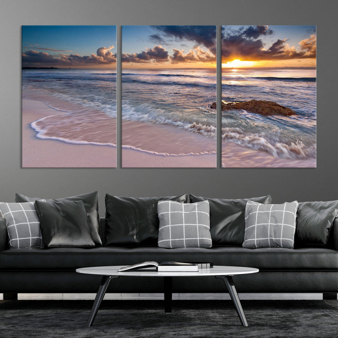 Sunset on Tropical Beach Landscape Wall Art Ocean Nature Canvas Print