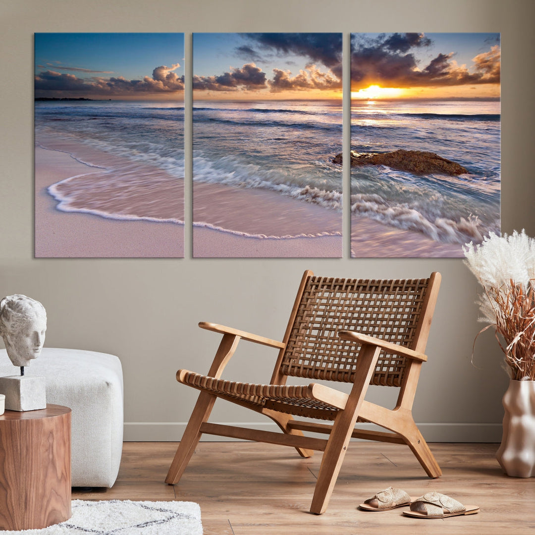 Sunset on Tropical Beach Landscape Wall Art Ocean Nature Canvas Print