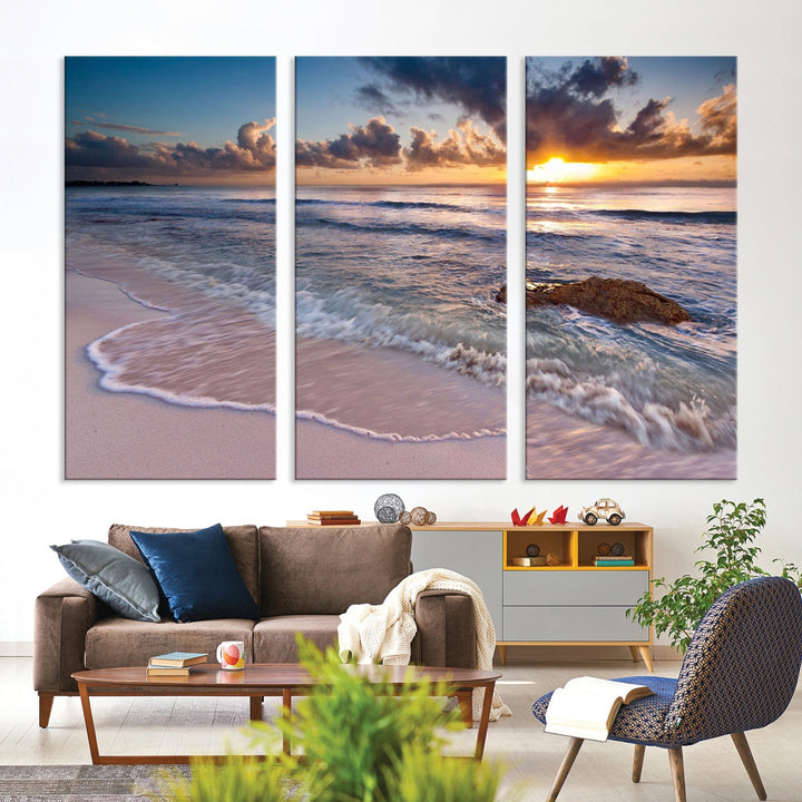 Sunset on Tropical Beach Landscape Wall Art Ocean Nature Canvas Print