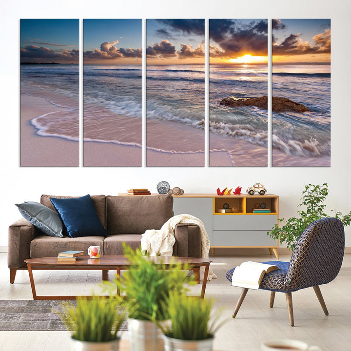 Sunset on Tropical Beach Landscape Wall Art Ocean Nature Canvas Print