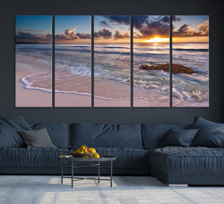 Sunset on Tropical Beach Landscape Wall Art Ocean Nature Canvas Print