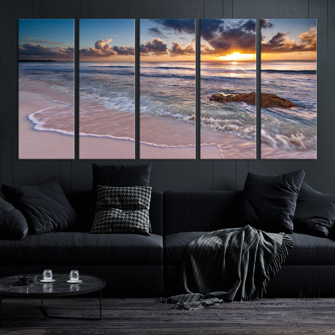 Sunset on Tropical Beach Landscape Wall Art Ocean Nature Canvas Print