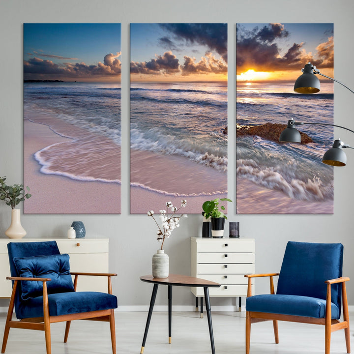 Sunset on Tropical Beach Landscape Wall Art Ocean Nature Canvas Print