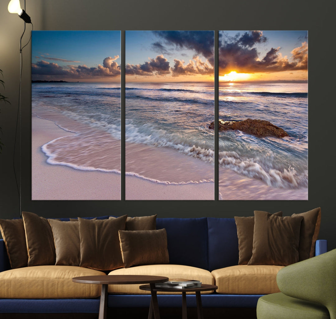 Sunset on Tropical Beach Landscape Wall Art Ocean Nature Canvas Print