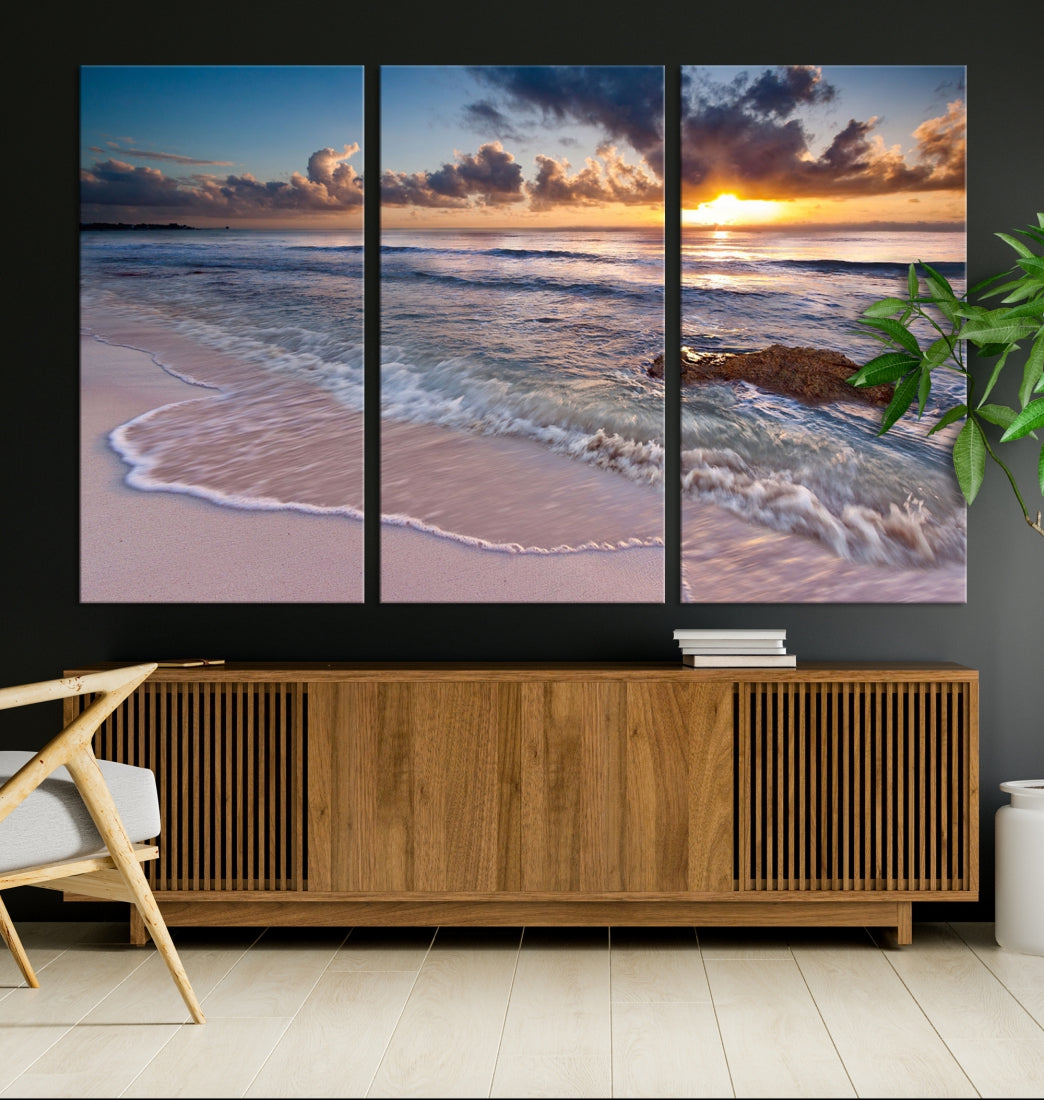 Sunset on Tropical Beach Landscape Wall Art Ocean Nature Canvas Print