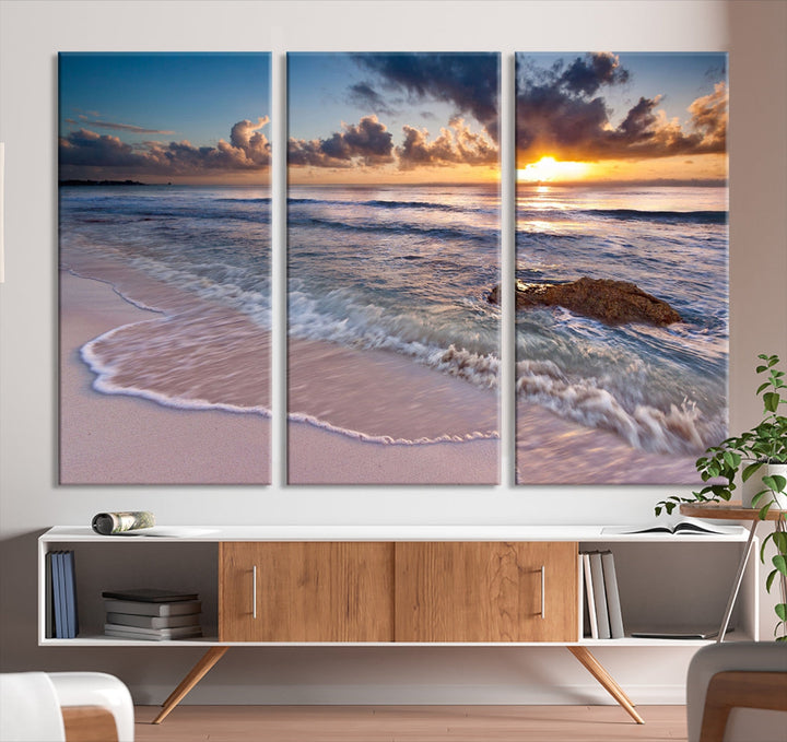 Sunset on Tropical Beach Landscape Wall Art Ocean Nature Canvas Print