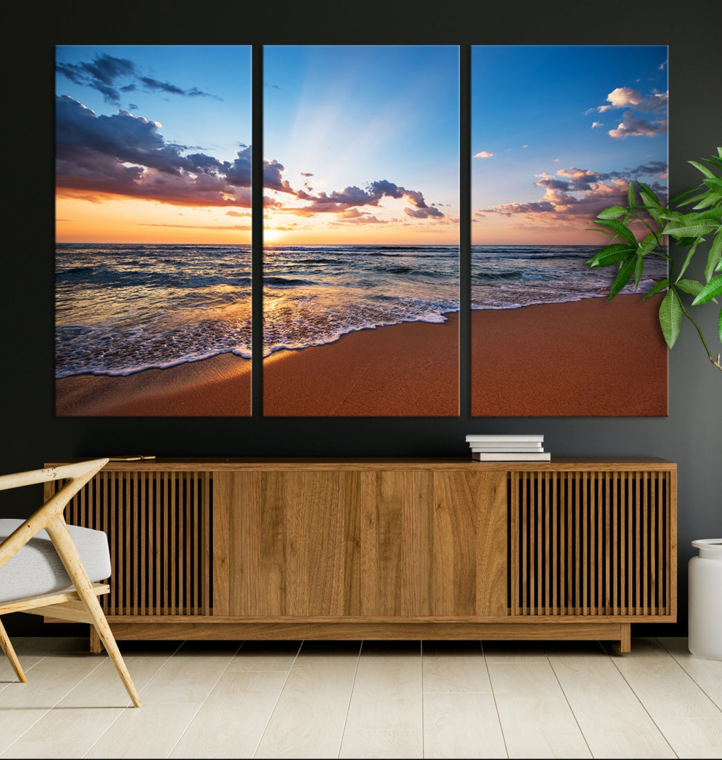 Sunset on Tropical Beach Ocean Nature Landscape Large Canvas Art Print for Office Decor