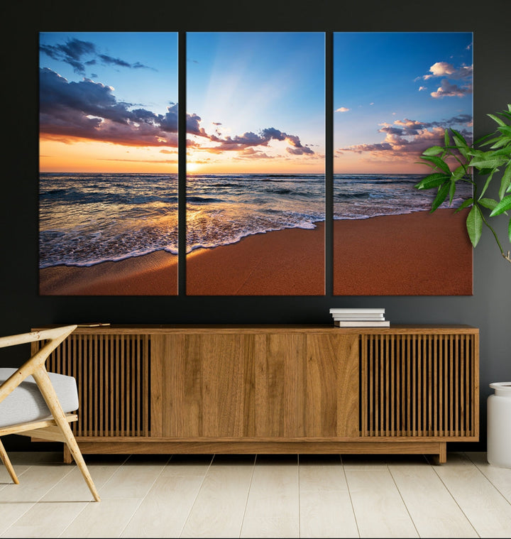 Sunset on Tropical Beach Ocean Nature Landscape Large Canvas Art Print for Office Decor